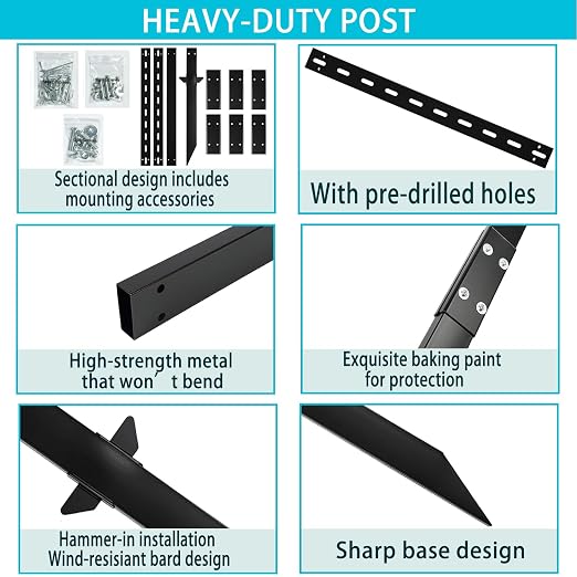 8 Ft Sign Post for Outside, Heavy Duty Yard Signs Stakes, 96 inch Metal Lawn Pole with Holes for Events, Parking, Garage, Bar, Easy Assembly,Rust-Resistant Durable DIY 2Pcs Black