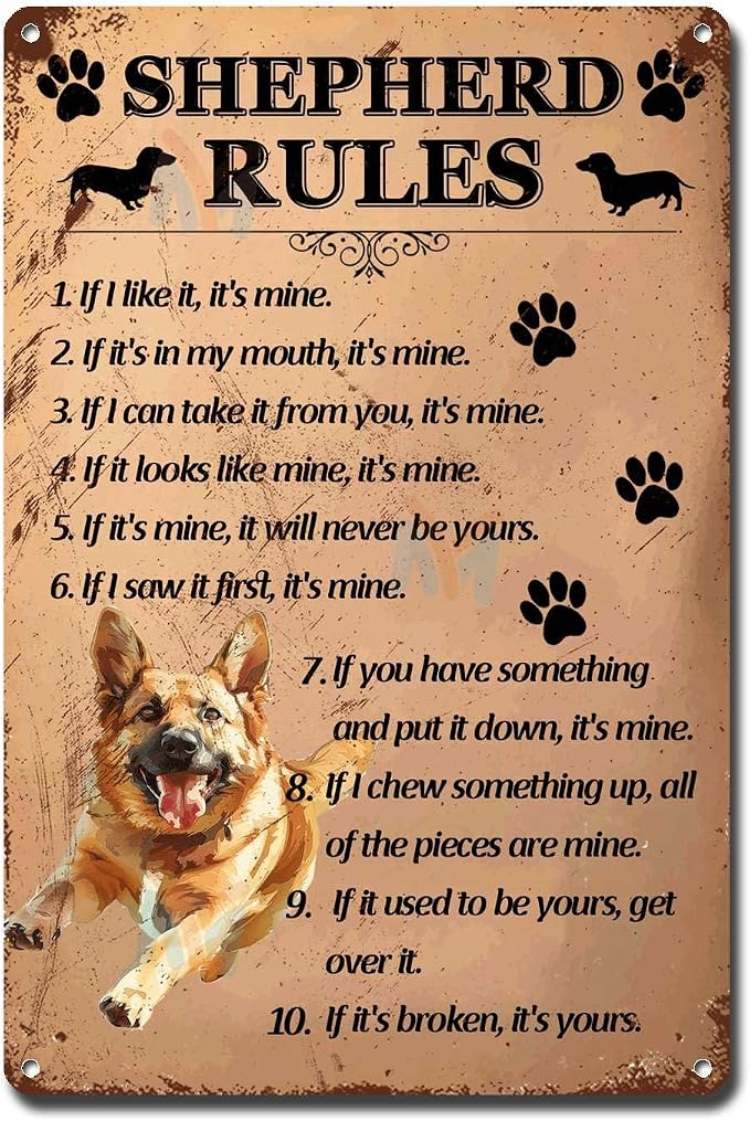 Metal Sign Tin Sign Vintage Wall Art Shepherd Rules Toilet Decor Tin Sign for Bar 8×12 Inches