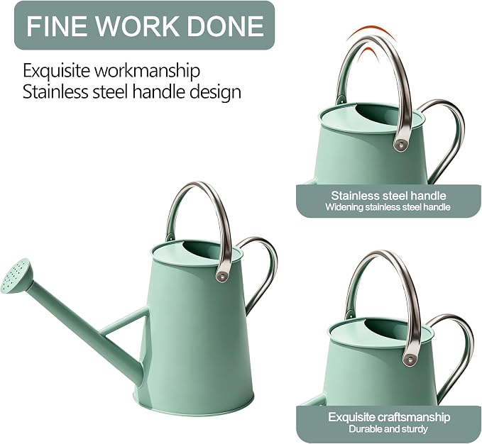 Metal Watering Can with Stainless Steel Handle for Outdoor and Indoor Plants, Watering Can Decor, 1.5 Gallon (Cream Green)