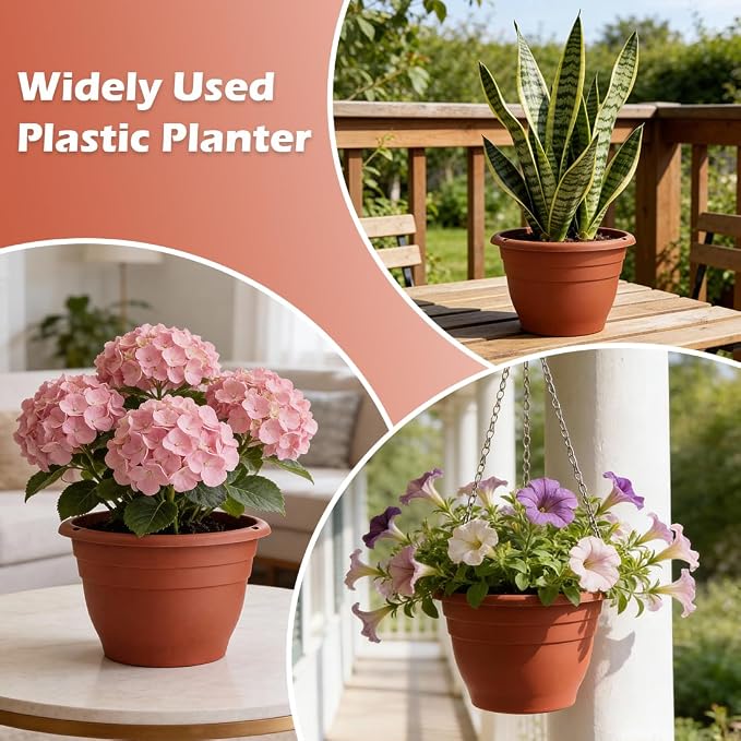 RooTrimmer 3 Pack 11 Inch Plant Pots Lightweight Planters with Drainage Holes,Durable Indoor & Outdoor Flower Pots for Garden,Patio & Home Decor(Pottery Red)
