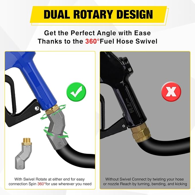 Nilight 3/4" NPT Fuel Nozzle with Fuel Hose Swivel, Automatic Shut Off Gas Pump Transfer Refilling Nozzle with Adjustable Speed Padlock for Gasoline, Kerosene, Diesel