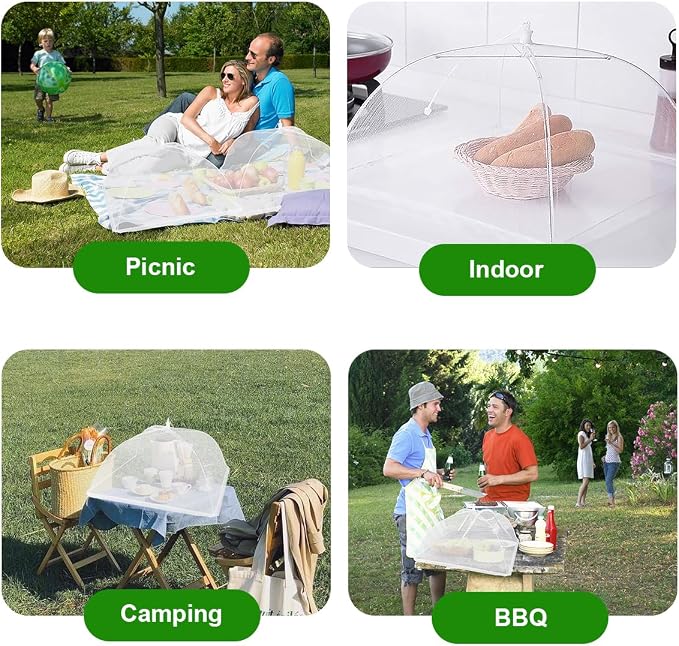 (6 Pack) Pop-Up Outside Picnic Mesh Food Covers Tent Umbrella for Outdoors and Camping Food Net Cover Keep Out Flies Mosquitoes Ideal for Parties BBQ, Reusable and Collapsible 17 x 17inches