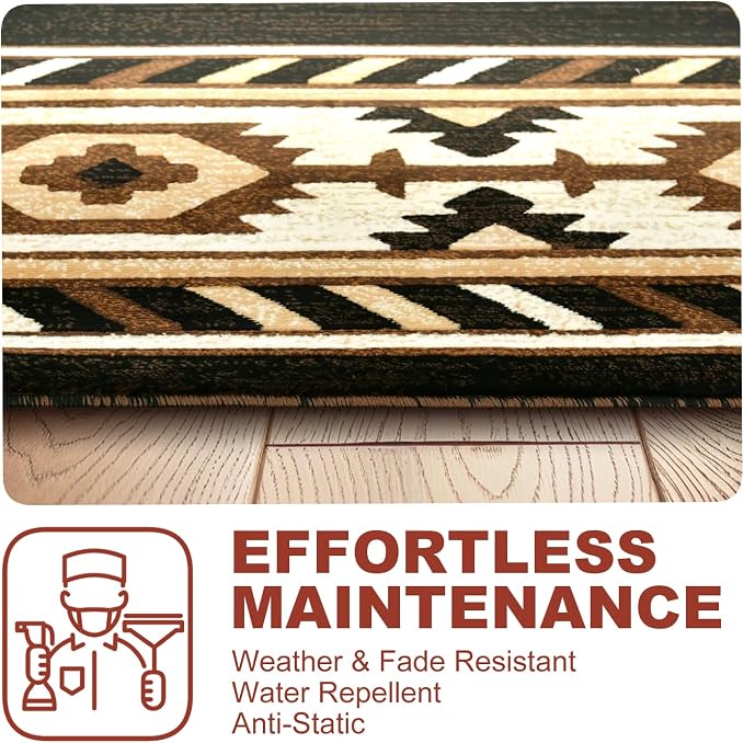YHSF Southwestern Area Rug - Anti Static & Washable - Black, 2 ft x 7 ft | Soft Native American Tribal Floor Rugs for Living Room, Bedroom, Hallways, and More - Easy-to-Clean Home Decors
