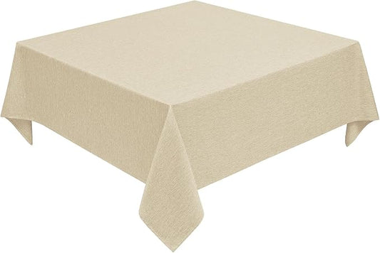 Decorelia Faux Linen Square Tablecloth for Dining Room,Waterproof Texture Decorative Farmhouse Rustic Table Cloth for Indoor Outdoor Party, Holiday, Banquet Picnics, Patio,70 x 70 Inch (Square),Beige