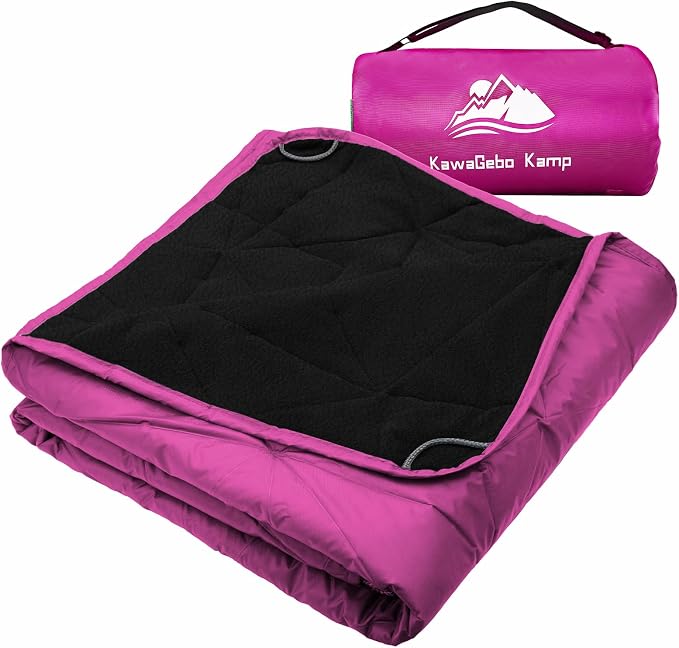 Large Waterproof Outdoor Blanket Thick Fleece 80" x 58" | Windproof Stadium Blanket, Wearable Poncho, Machine Washable for Camping, Car, Pet, Picnics - Rose Purple