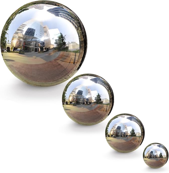 10 Pack Stainless Steel Gazing Balls, 50-150 mm Garden Mirror Globe Floating Pond Sphere, Silver Polished Hollow Ball Reflective Ornament for Home Yard Outdoor Lawn Decoration