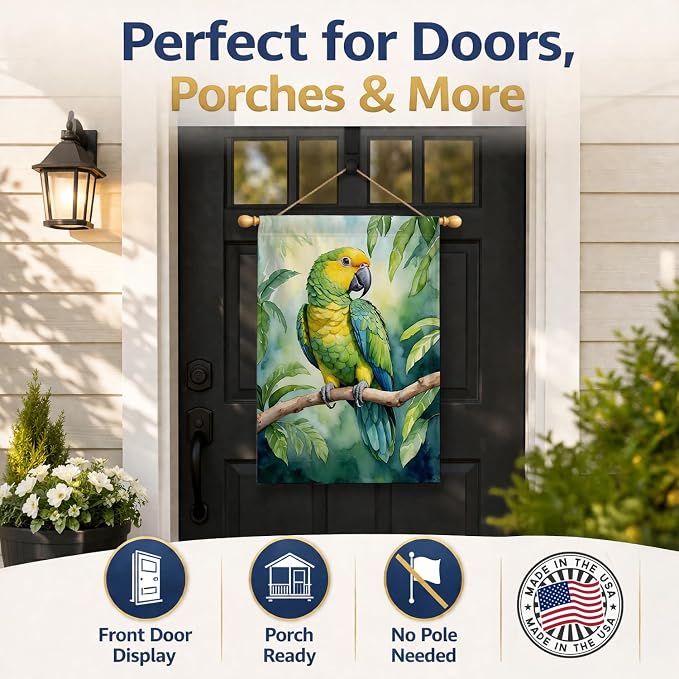 Caroline's Treasures Yellownaped Amazon Parrot House Flag Large Porch Sleeve Pole Decorative Outside Yard Banner Artwork Wall Hanging, Polyester, House Size, Multicolor
