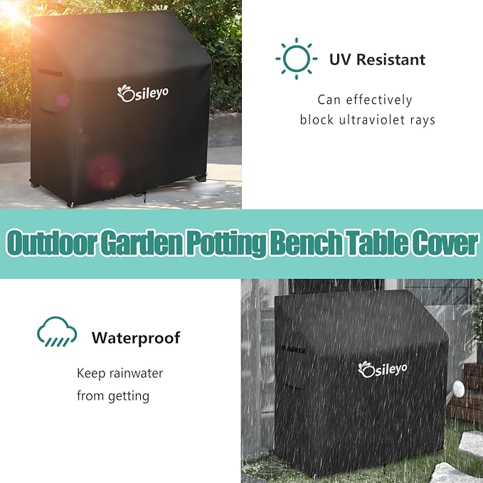 Outdoor Garden Potting Bench Table Cover with Split Zipper,600D Tough Canvas Waterproof Anti-UV All Season Weather Complete Protection Cover.(47" x 20" x 47"),Black