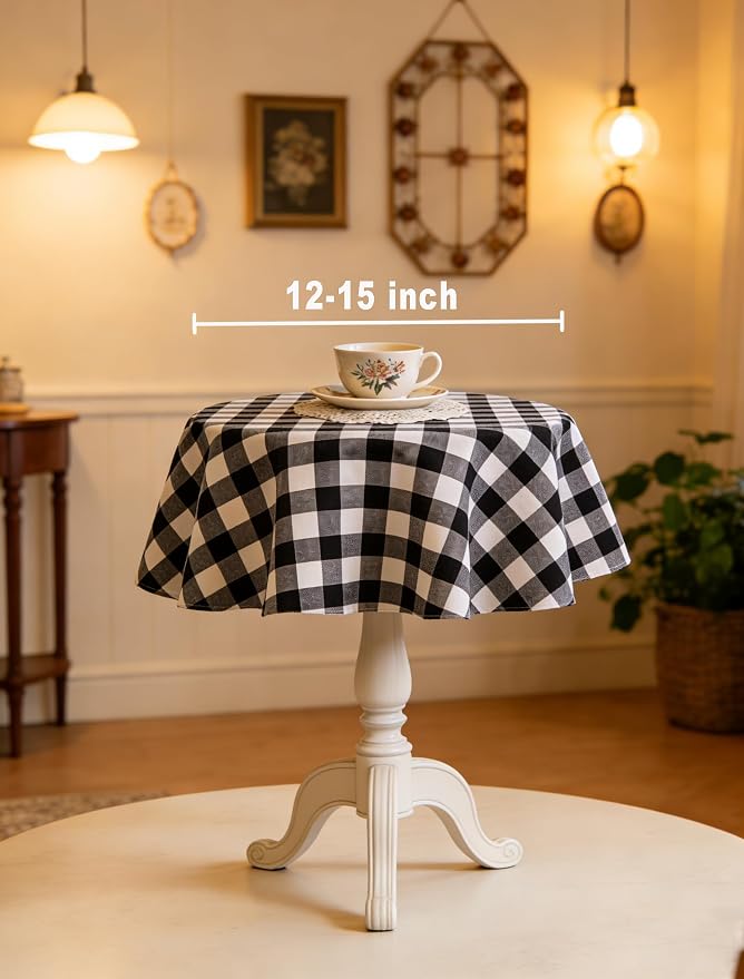 Waterproof Plaid Tablecloth Fabric - Round 25 Inch Classic Gingham Checker Table Cloth for Indoor/Outdoor Use - Buffalo Table Cover for Picnics, BBQs, and Parties