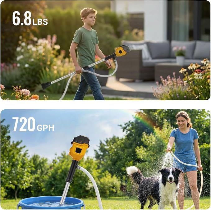 Brushless Stick Water Transfer Pump Compatible with Dewalt 20V Battery(Tool Only), 720GPH Cordless Water Pump Submersible Sump Pump Utility Pump for Pool Garden Pond