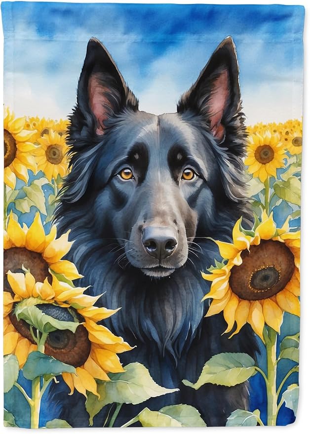 Caroline's Treasures DAC6023GF Belgian Sheepdog in Sunflowers Garden Flag Mailbox Flag Decorative Yard Flag Banner Outside Patio Artwork Yard Flower Beds, Garden Size, Multicolor