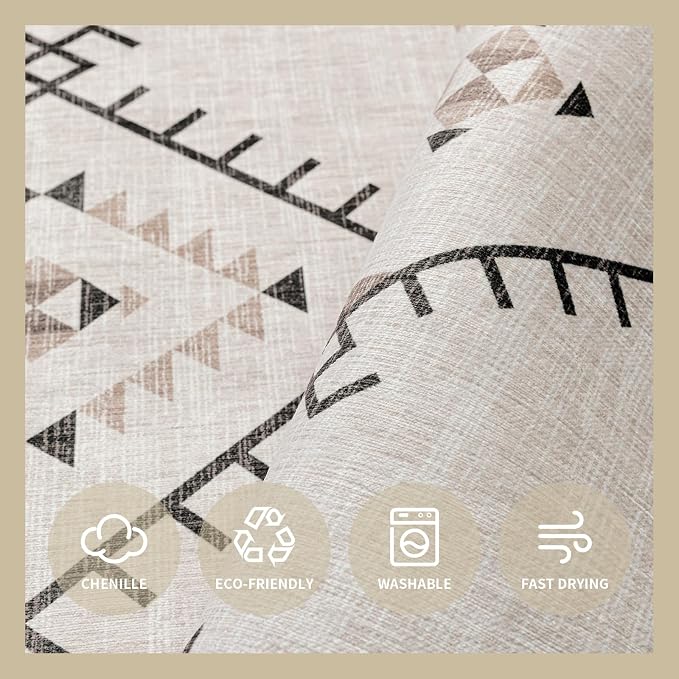 ILANGO Area Rug 3'x5' for Living Room Bedroom Washable Moroccan Boho Rugs for High Traffic Area Non Slip & Non-Shedding Rugs Fade Resistant Carpet for Doorway Entryway Kitchen Laundry (Beige)