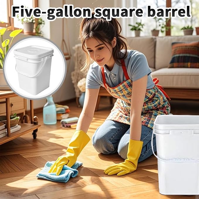 6 Pcs 5 Gallon Square Bucket with Lid Food Storage Container with Plastic Handle,Industrial Bucket with DIY Label Stickers and Towel for Paint Storage Tanks Handicrafts