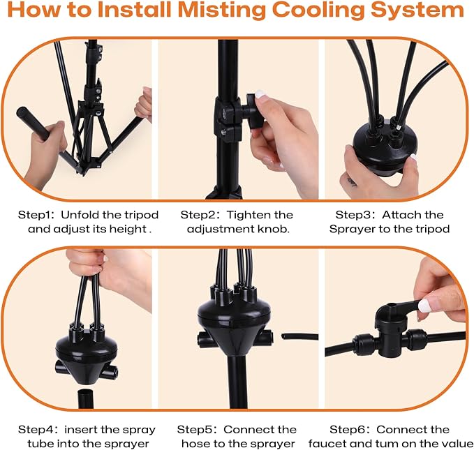 Standing Misters for Outside Patio Cooling, 5.3 FT Adjustable Stand Misting System, 4 Brass Nozzles + 4 Extra Heads, Thickened Base Portable Water Mister for Garden, Deck, Poolside
