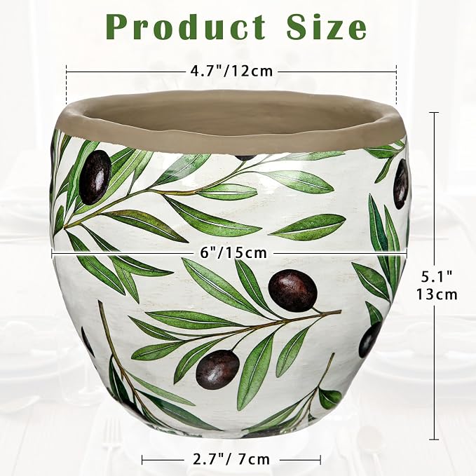 DILATATA 6 Inches Ceramic Pots for Indoor Plants Small Round Plant Pot with Drainage Hole Olive Rustic Flower Pot for Succulents Herbs Cactus Indoor Outdoor Home Garden Decor