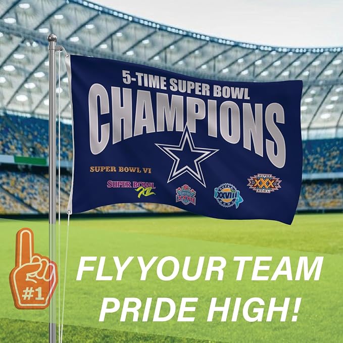 Team Sports America NFL Dallas Cowboys Multi-Win Superbowl Champions 3x5 Flag for Outside with Grommets | Outdoor & Indoor | Heavy Duty Flag & Banner | Works with Flag Pole for Outside House