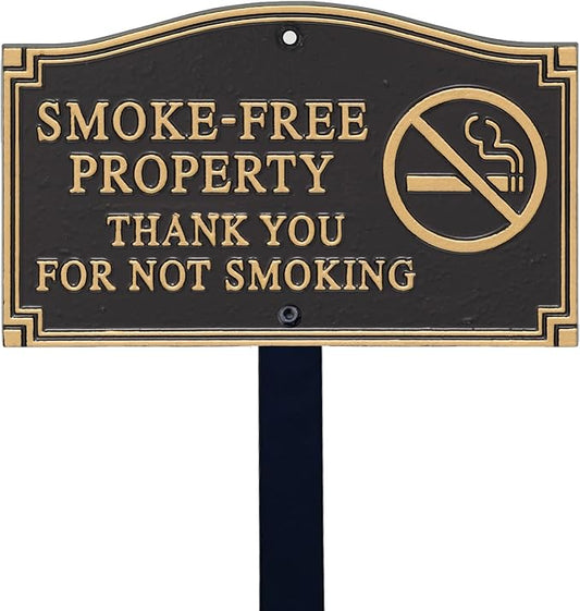 SmartSign Smoke Free Property Sign for Yard, Thank You for Not Smoking Garden Plaque | 5.75" x 9.5" Aluminum Plaque with 18" Black Lawn Stake, Premium No Smoking Sign, Made in USA