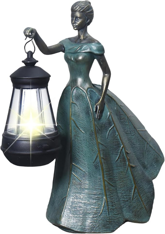 Sheaifun Fairy Garden Statue Solar Garden Decor Resin Fairy Statue with Lights Angel Fairy Decor Outdoor Yard Statues Gardening Gifts for Women 9.5x5.5x11.5 Inch