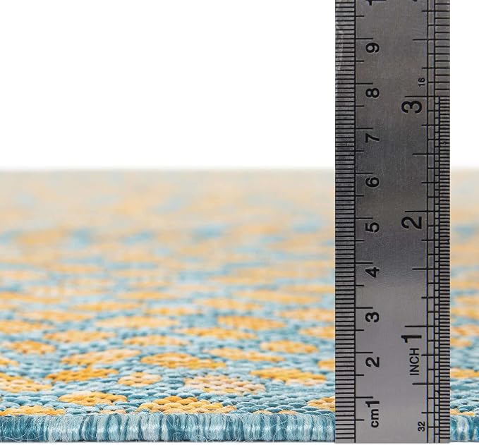 Unique Loom Jill Zarin Outdoor Collection Area Rug - Cape Town (5' 3'' x 8' Oval, Yellow and Aqua/ Light Blue)