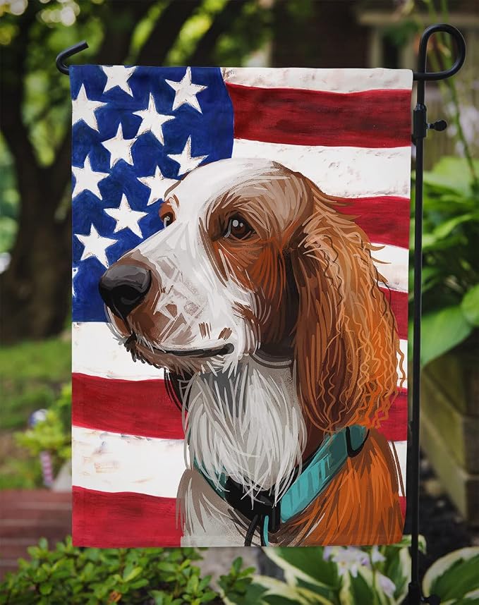 Caroline's Treasures CK6753GF Welsh Springer Spaniel American Flag Garden Flag Mailbox Flag Decorative Yard Flag Banner Outside Patio Artwork Yard Flower Beds, Garden Size, Multicolor