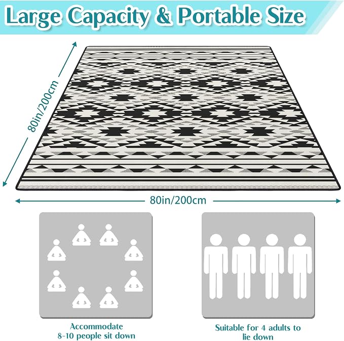 Boho Picnic Blankets Waterproof Foldable, 80″X80″ Tribal Large Picnic Mat Outdoor Blanket for Grass, Thick Beach Blanket Sandproof Picnic Accessories for Camping Party Park Patio Hiking