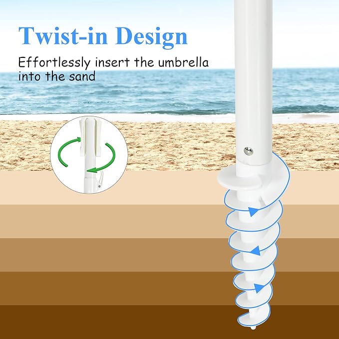 Tangkula 8FT Navy Blue Beach Umbrella, Portable with Sand Anchor, Fade Resistant Canopy, Sturdy Fiberglass Ribs, Outdoor Sunshade Umbrella