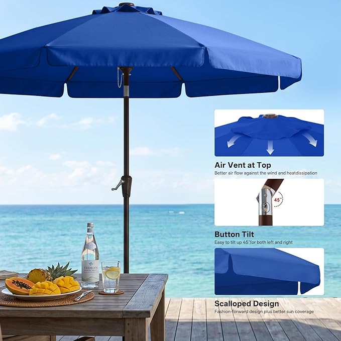 ABCCANOPY 10ft Scalloped Patio Umbrella, Outdoor Table Umbrella with Tilt and Crank, Fiberglass Ribs Deck Umbrella for Patio, Pool, Garden, Picnic (Blue)