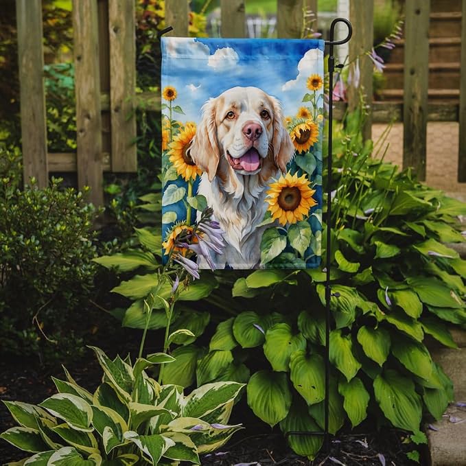 Caroline's Treasures DAC6056GF Clumber Spaniel in Sunflowers Garden Flag Mailbox Flag Decorative Yard Flag Banner Outside Patio Artwork Yard Flower Beds, Garden Size, Multicolor