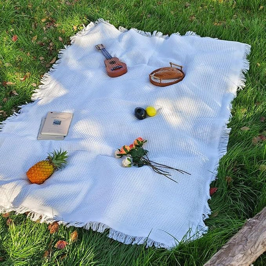 70"x 70" Picnic Blanket Extra Large,Layer Outdoor Blanket for 5 to 7 Adults,Camping Grass Lawn Park Accessories Cute Couple Gifts Ideas Wedding Registry for Park, Beach (White)