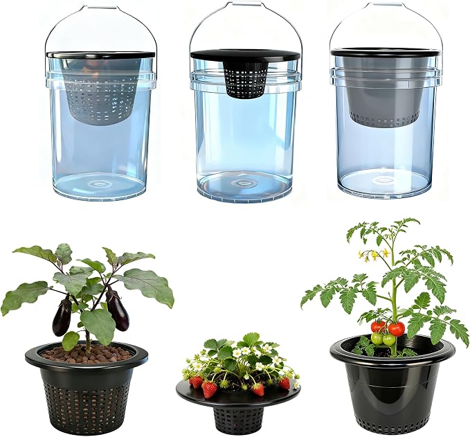 6 Inch Net Pots with Wide Lids for 3.5 and 5 Gallon Buckets 5 Pack Hydroponic Net Cups