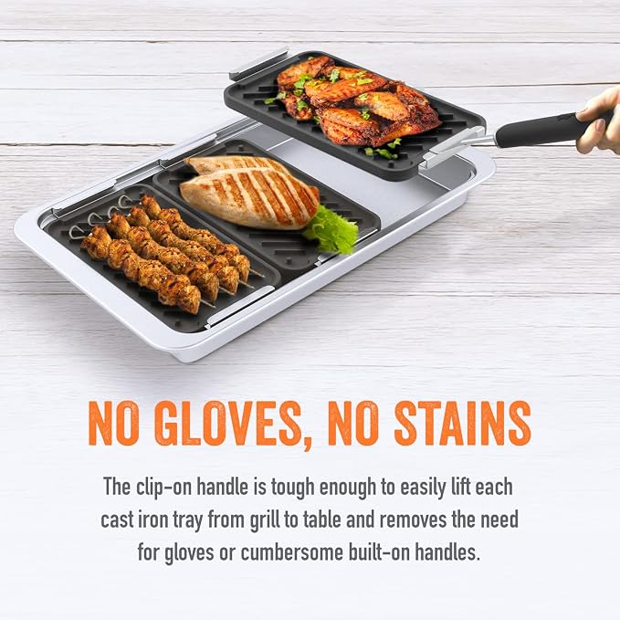 Yukon Glory Cast Iron Sear & Serve Set | 3 Grooved Cast Iron Pans, Stainless Serving Station & Clip-On Handle | Pre-Seasoned | Grill to Table | Gas, Charcoal & Campfire