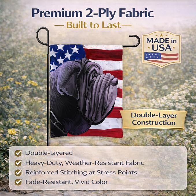 Caroline's Treasures CK6625GF Neapolitan Mastiff Dog American Flag Garden Flag Mailbox Flag Decorative Yard Flag Banner Outside Patio Artwork Yard Flower Beds, Garden Size, Multicolor