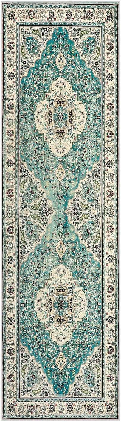 Lahome Felice Floral Medallion Runner Rug - 2x7 Hallway Kitchen Vintage Runner, Non-Slip Washable Lightweight Low-Pile Bedside Mat Indoor Floor Carpet for Entrance Laundry Bathroom, Sky/Baby Blue