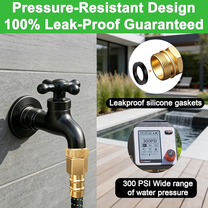 50FT Flexible Garden Hose & 10Modes Nozzle,Lightweight Water Hose,Kink-Free,All-Weather 3/4 in. NoneExpanding Hose for RV,Boat,Car Wash,Garden,Yard,Camper,Outdoor (Green-Black, 50Ft)