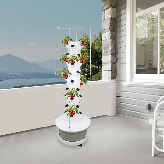Hydroponic Growing Tower System, 9-Tier 36 Holes Vertical Garden Tower Indoor with Water Pump & Timer, Indoor Outdoor Hydroponics System for Lettuce, Strawberries, Herbs, Vegetables, Home Gardening