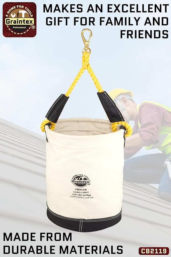 Graintex CB2119 Utility Canvas Bucket Leather Bottom With Hook