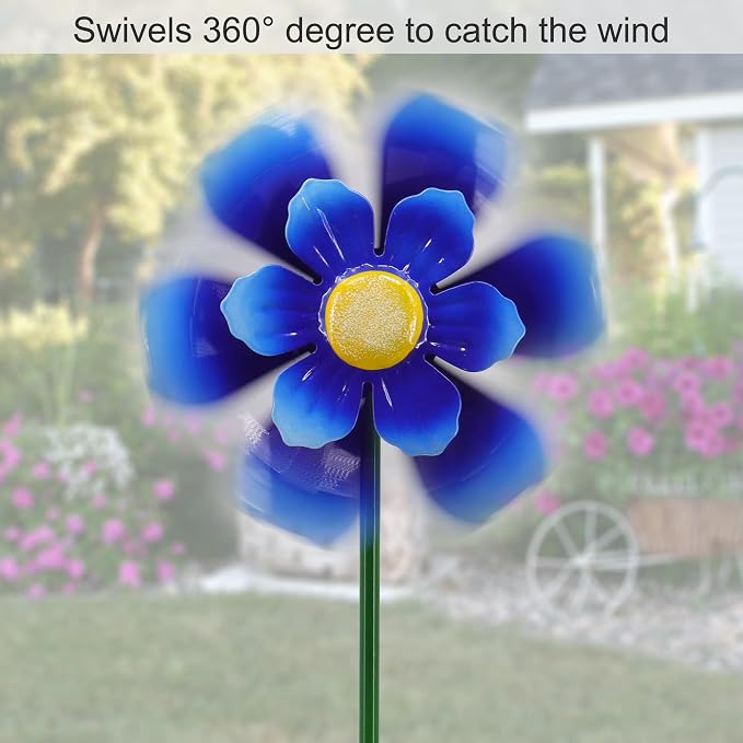 Metal Flower Wind Spinner Lawn Stakes Yard Art, Garden Iron Handicrafts | WEIBEFEE; 5 Pieces;Lawn Ornaments; 27 Inch Windmill Outdoor; Fade-resistant; Great gift choice; Decoration Gift