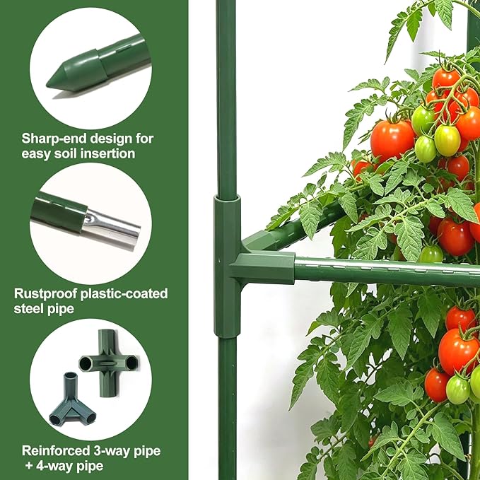 Tomato Cages for Garden&Pots, 2 Pack 50" Plant Support Trellis for Tomatoes, Cucumbers, Beans | Heavy-Duty Steel with Rust-Proof Coating | Garden Stakes for Outdoor Indoor Plants