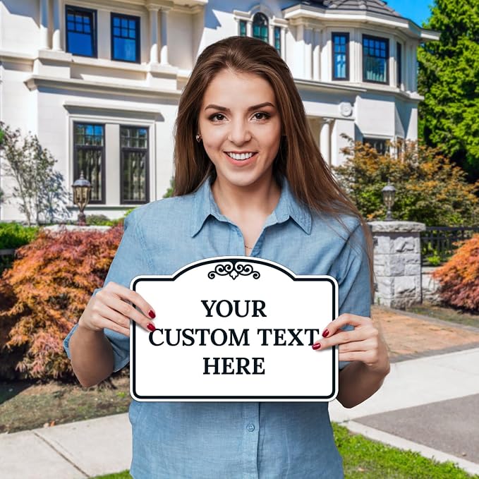 Custom Decorative Sign, Personalized Metal Sign for Driveway, Home, Airbnb, Door Plaque,White Background Black Border Sign, 7x10 Inches, ACM, Fade Resistant, Made in USA by Sigo Signs