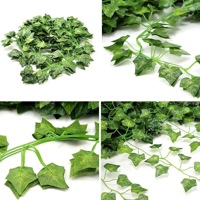 Comtelek 504 FT Artificial Ivy 72 Pack Ivy Vine Garland Ivy Leaves Greenery Garlands Clip Hanging Fake Leaf Plants Faux Green Flowers Decor Home Kitchen Garden Office Wedding Wall