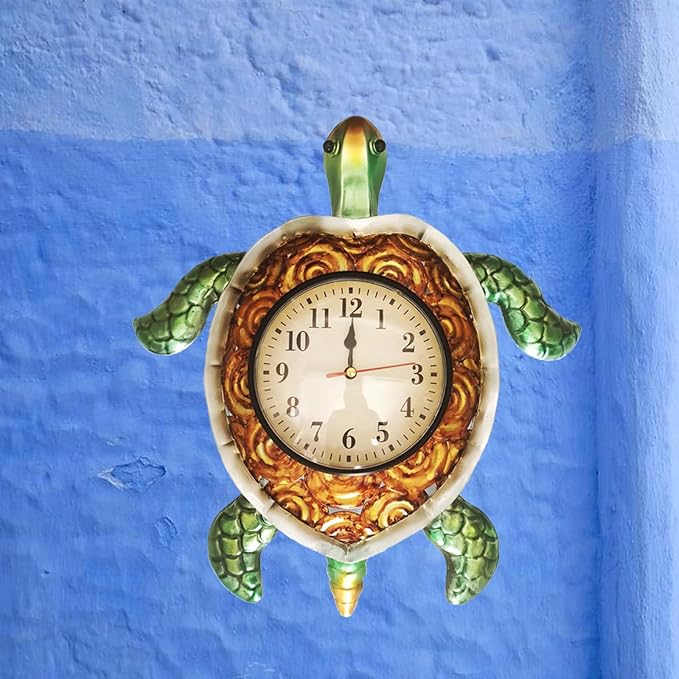 TXYS Turtles Wall Clock Turtle Decor for Kitchen Teal Wall Clock Weird Clocks at Home Bathroom, Office