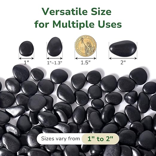 GreatBuddy 2.5-lb Black River Rocks for Landscaping, 1-2 Inches Black Polished Pebbles, Decorative Rocks for Plants Indoor& Outdoor, Garden Landscaping, Aquariums, Vases, Potted Plants, Home Decor