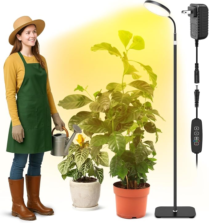Grow Light Indoor Plants, 20W Full Spectrum Lamp, Height Adjustable Stand | 3/9/12H Auto Timer, 10 Dimmable Levels, 96 LEDs Sunlike Full Spectrum Floor Grow Lamp for Small to Tall Houseplants Growth