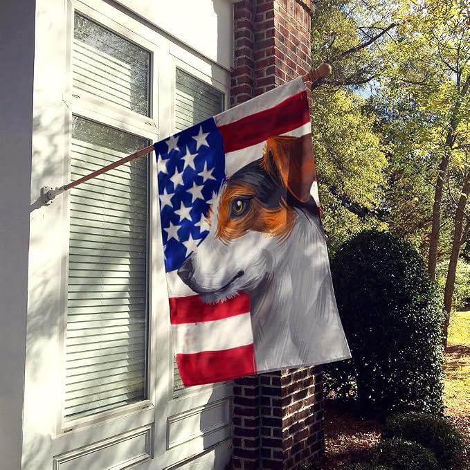 Caroline's Treasures CK6577CHF Jack Russell Terrier American Flag House Flag Large Porch Sleeve Pole Decorative Outside Yard Banner Artwork Wall Hanging, Polyester, House Size, Multicolor