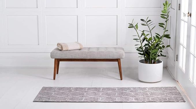 Unique Loom Trellis Frieze Collection Area Rug - Geometric (2' x 8' 8" Runner, Light Gray/ Ivory)