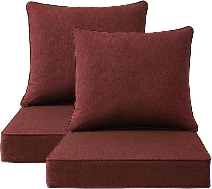 Unimatta Sunbrella Outdoor Patio Chair Cushions Set, 24" x 24"(24x24 Back), Set of 2, Water-Repellent, Fade Resistant, Deep Seat Bottom and Back Cushion for Backyard, Couch, Sofa, Spectrum Brick