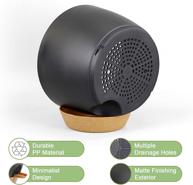 WSMKSZ 10/9/8 inch Medium Self Watering Pots, Planter, Plant Pots with Mesh Drainage Holes for Indoor Outdoor Garden Plants, Plastic Flower Pots with Removable Deep Reservoir, Black with Brown