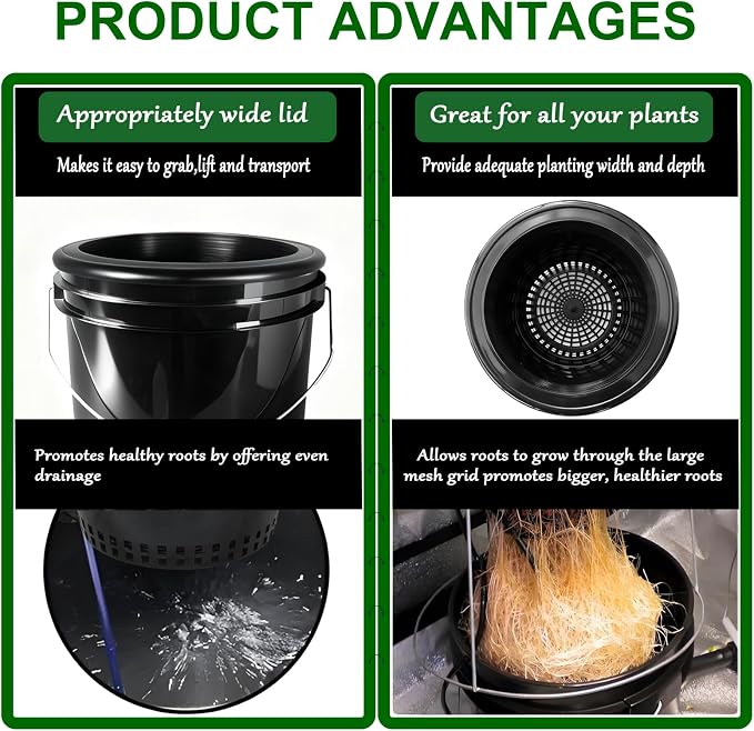3 & 5 Gallon Bucket Lid Hydroponic Plant Pot, Small/Medium/Large Opening Mesh Net Cups for Indoor Outdoor Hydroponics Growing System - Large Opening for Deep Root Plants (3 Pack)