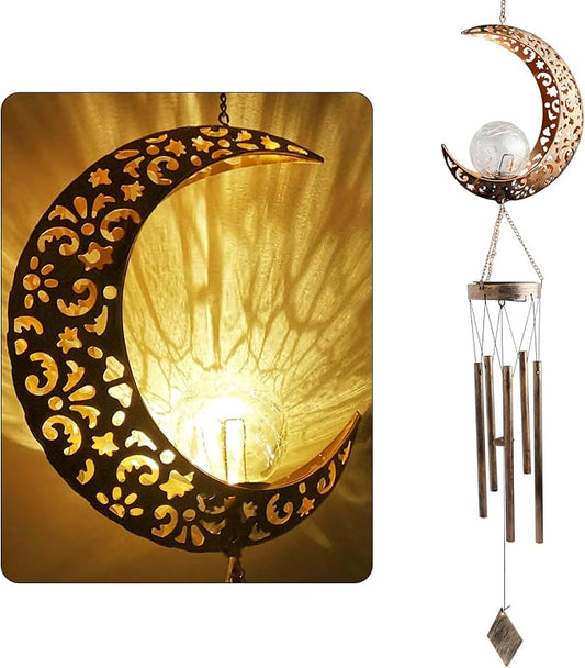 Moon Wind Chimes Solar Outdoor, Mother's Day Wind Chime Gift for Mom, Women, Grandma, Garden Courty ard Lawn Decor, Thanksgiving Gifts, Moon Gifts, Wind Chimes for Outside