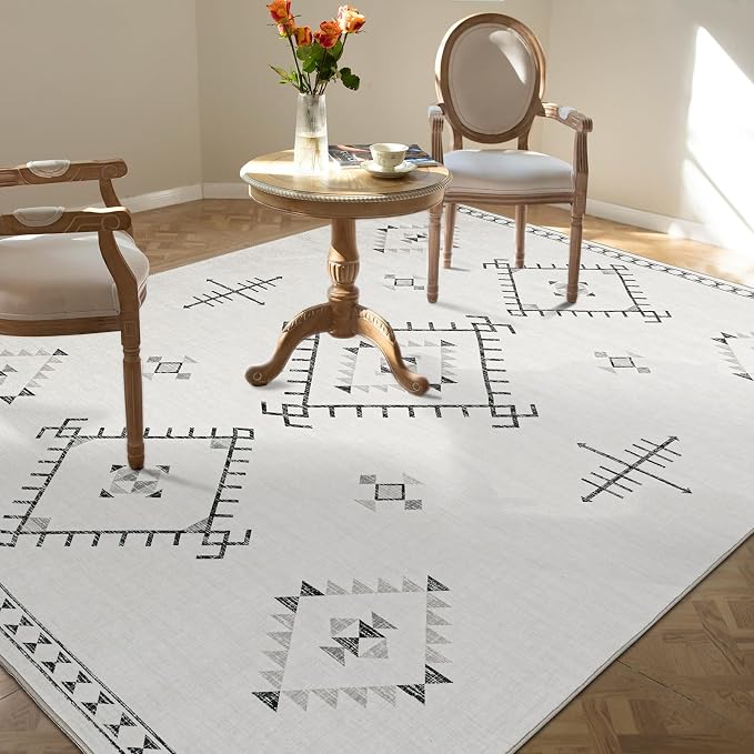 ILANGO Area Rug 5'x7' for Living Room Bedroom Washable Moroccan Boho Rugs for High Traffic Area Non Slip & Non-Shedding Rugs Fade Resistant Carpet for Kitchen Office (White)
